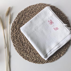 Extra large French vintage linen towel with HD monogram, kitchen and dining homeware, white farmhouse kitchen decor, cottage style vintage