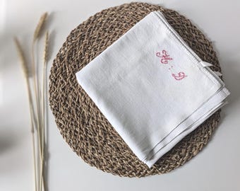 Extra Large French Linen Towel with HD Monogram - Vintage Farmhouse Kitchen Decor