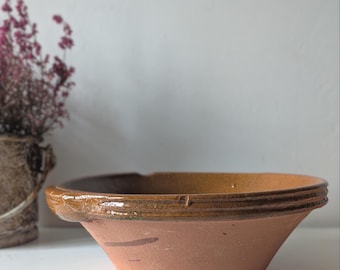Vintage French Terracotta Glazed Bowl, Rustic Kitchen Serving Tian