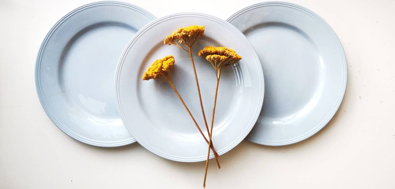 Assiettes Vintage Bleu Pâle, Boch, Fabriqué en Belgique, Jolies Assiettes à Thé Vers Les Années 1960