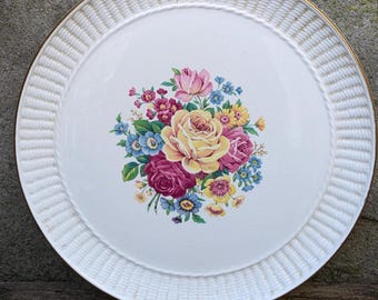 Vintage Gien Serving Plate: Large French Floral Transferware