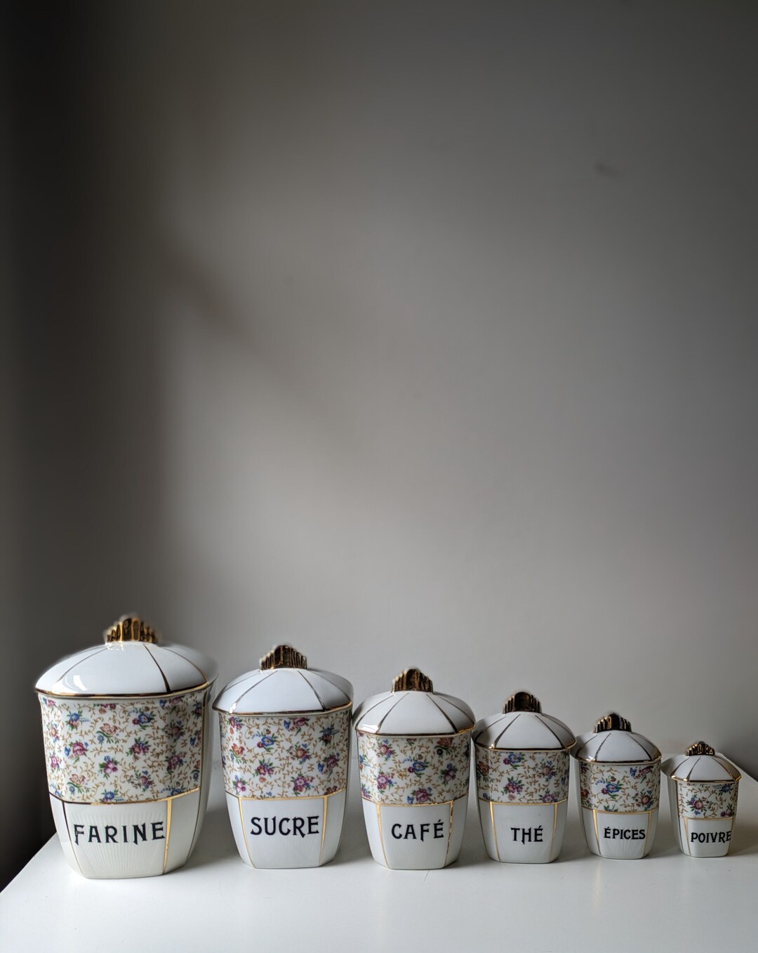 Vintage Kitchen Canisters, French Vintage Kitchenware, French Kitchenalia, 1950s Porcelain