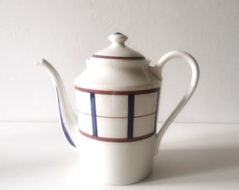 French vintage coffee pot, checked Basque ceramic coffee pot for kitchen decor, brocante kitchen decor gift, vintage kitchen shelf
