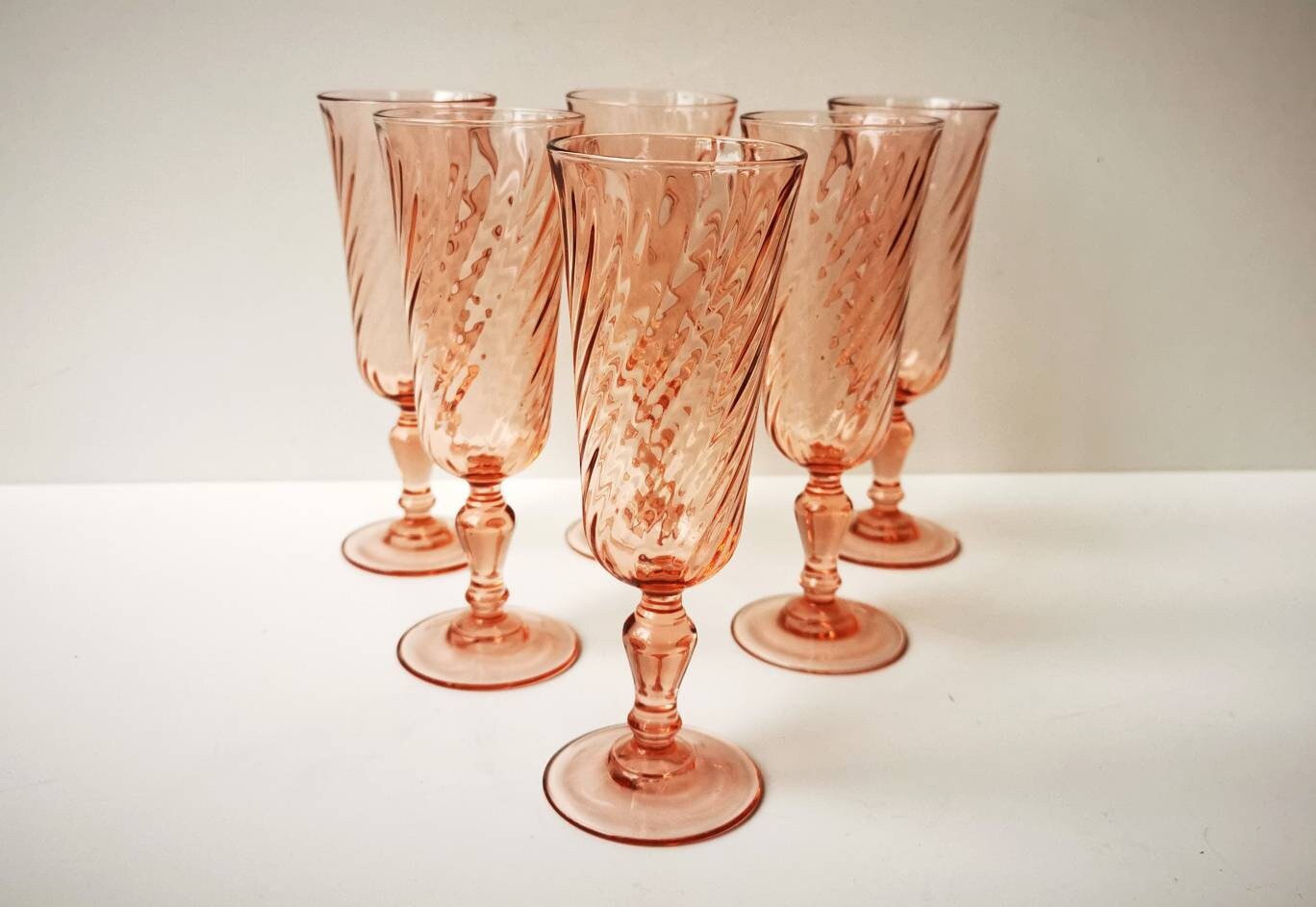 6 Verres à Champagne Vintage, Flûtes Tourbillonnantes Roses, Verre Dépression Inspiré, Français Barw