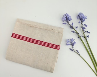 French Vintage Linen Tea Towel: Red Stripe Farmhouse Kitchen Decor