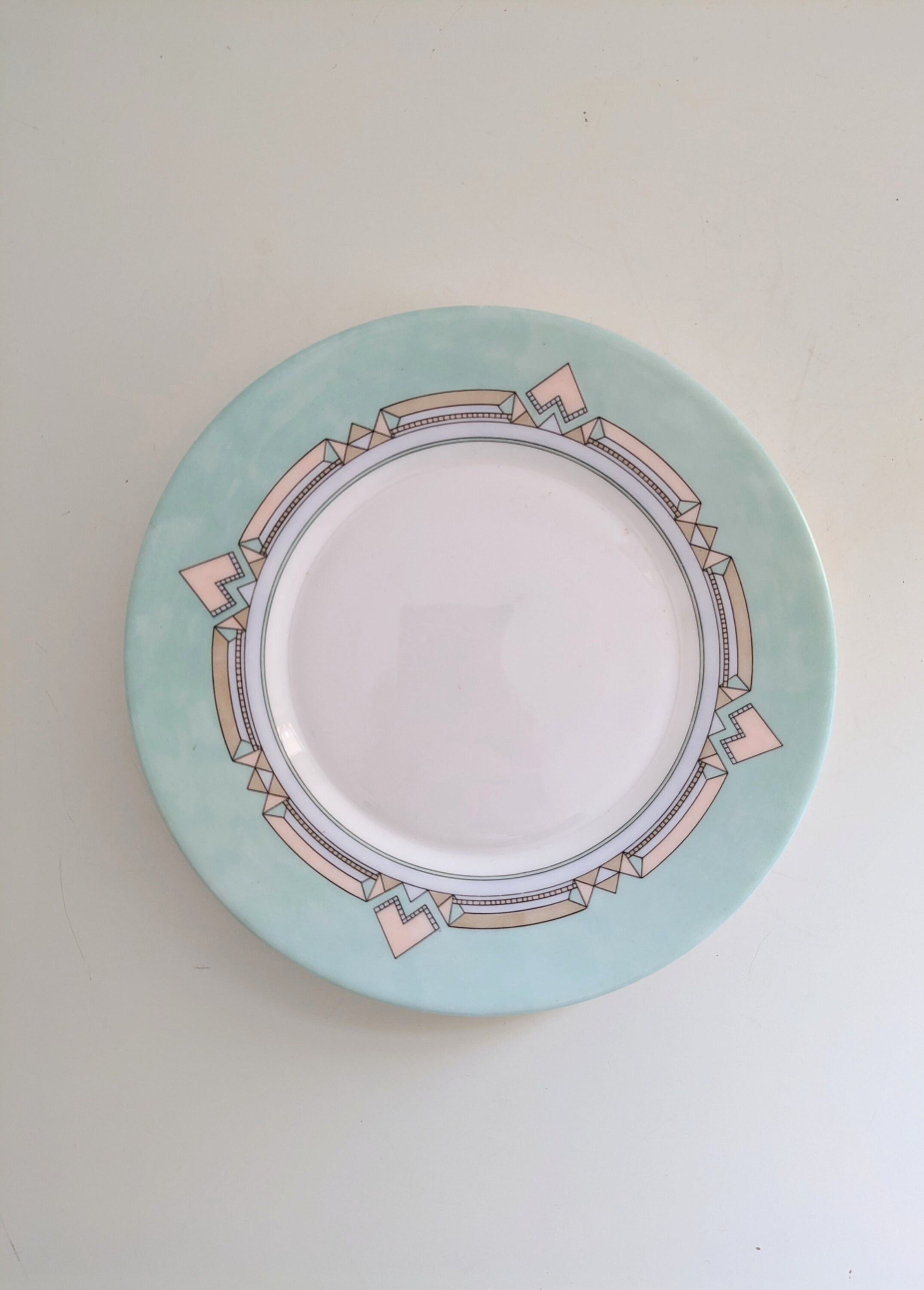 Lot De 10 Assiettes Arcopal Vintage – Décor Géométrique Vert, Assiettes Plates Et à Dessert