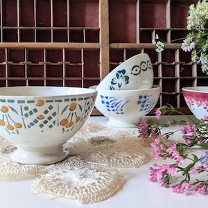 Choose your own! French vintage breakfast bowls, deep, chunky ironstone coffee bowls for country cottage core style kitchen and diningware