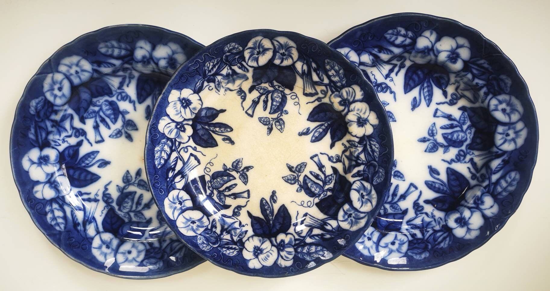 Vers Les Années 1850 Français Des Plaques Anciennes, J Veyard Bordeaux, Lot de 3 Florales Bleues et 