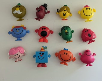 Lot of 12 Mr Men vintage happy meal toys, collectable retro toys for birthday cakes, small gifts, mr happy pretend play toy