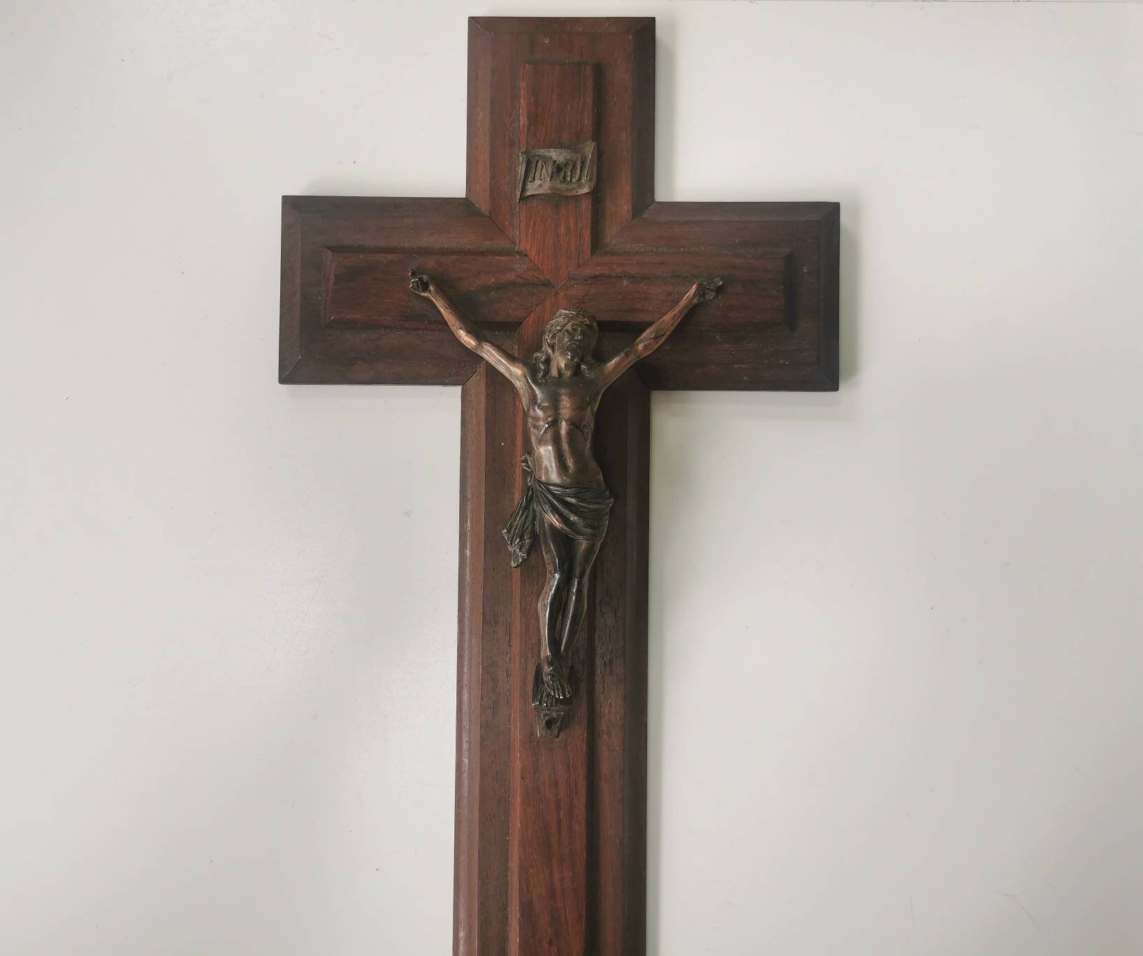 Grand Français Crucifix Vintage, Sacré, Catholique, Art Religieux et Décoration Murale, Beau Cadeau