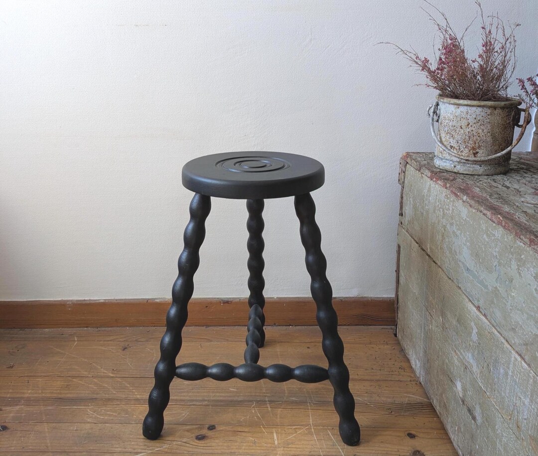 Black French Vintage Bobbin Stool, Rustic Country Cottage Side Table - Etsy