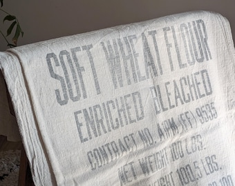 Torchon en lin vintage : vieux sac de farine, décoration de cuisine de ferme