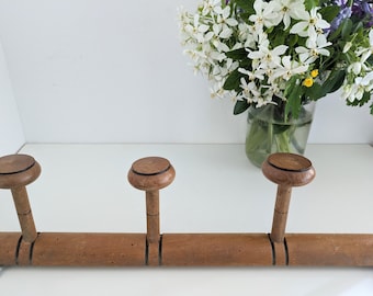 French Vintage coat hook, wooden home organisation, French neutral home decor, natural materials, long wooden coat rack