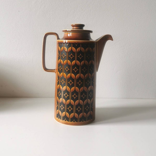 Vintage Hornsea coffee pot, 1970s brown and black retro ceramic coffee pot, made in England, kitchen and home gift for vintage decor