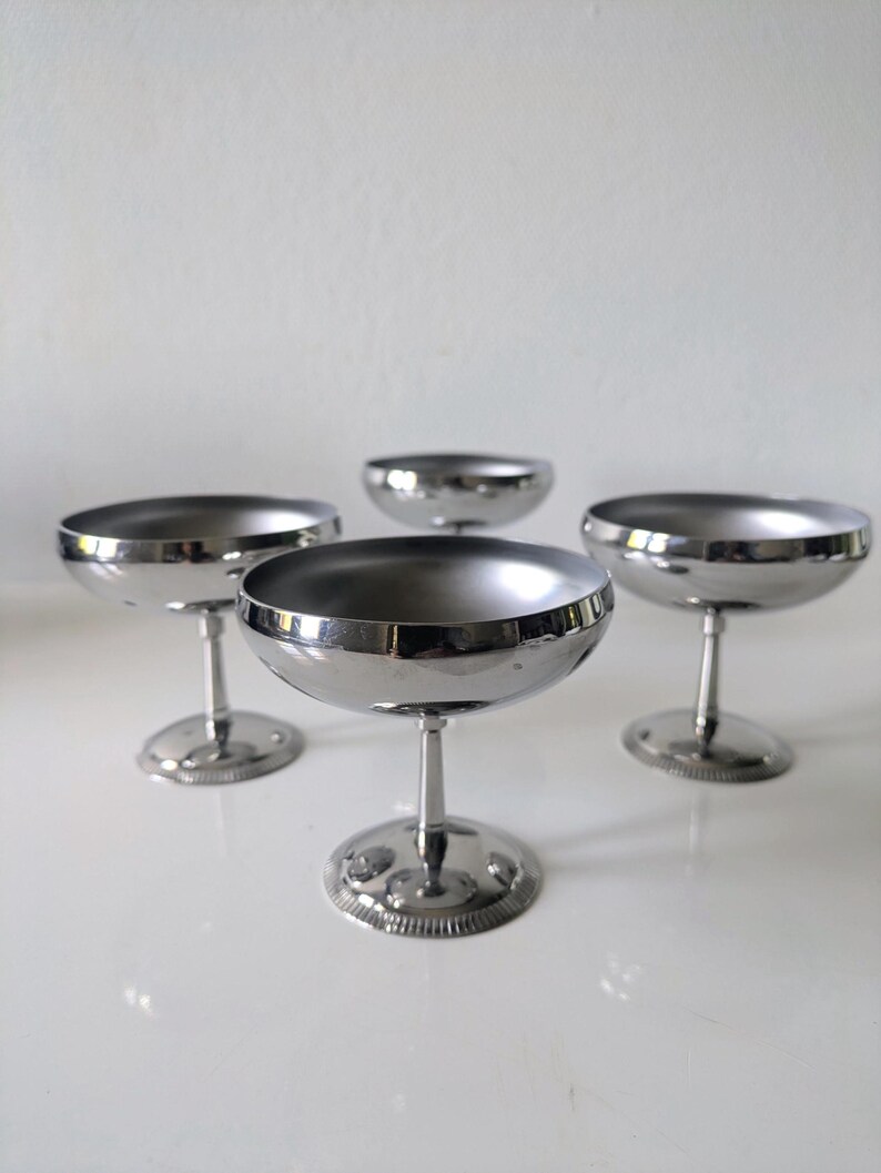 Lot de 6 coupes à glace en inox letang remy années 70