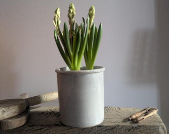 Franse grijze geglazuurde pot, landhuiskeukengerei