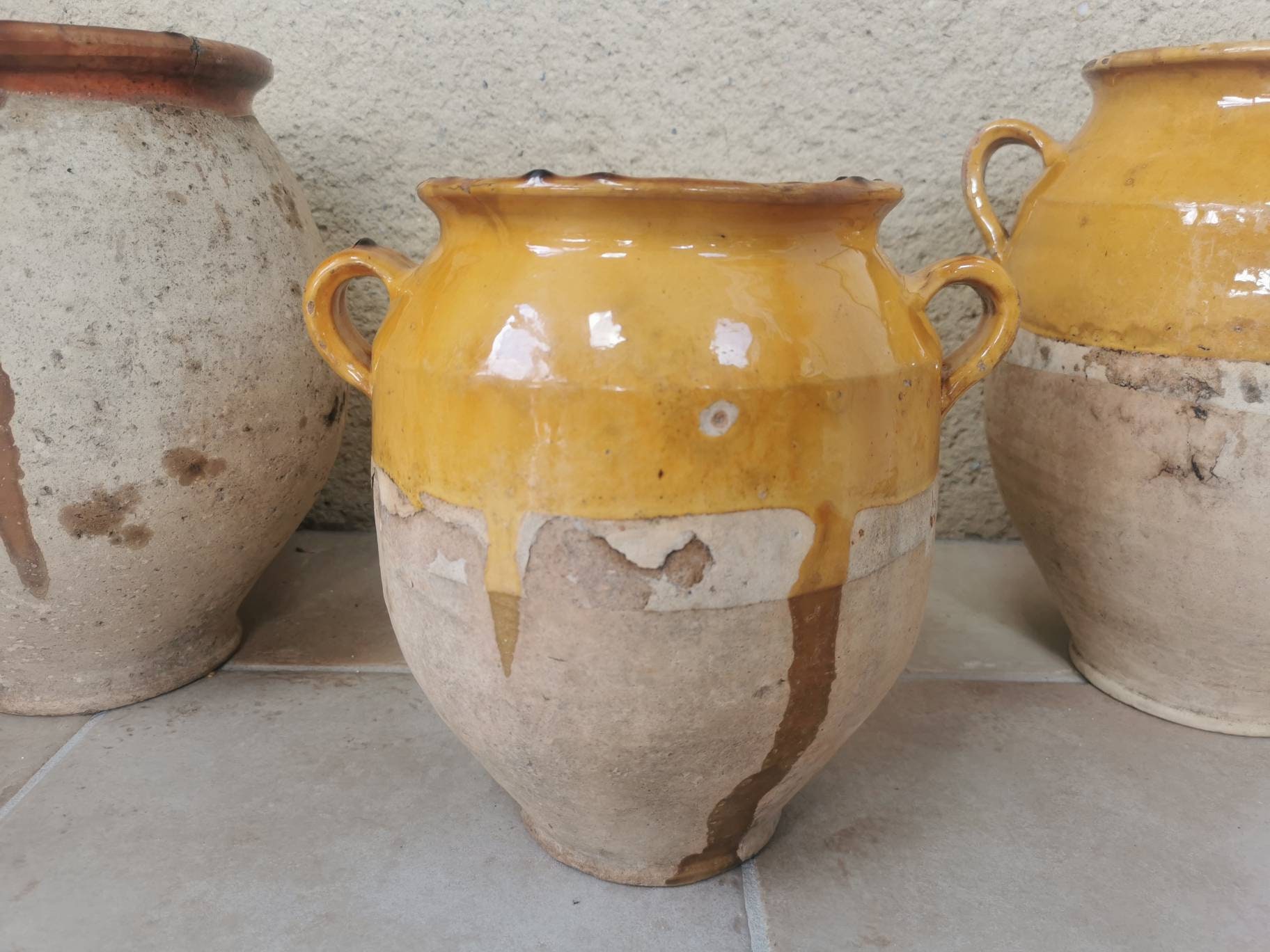 Beau Pot à Confit Antique Français avec Glaçure Jaune Vif, Poterie Du 19Ème Siècle, Vieux Pour Une B