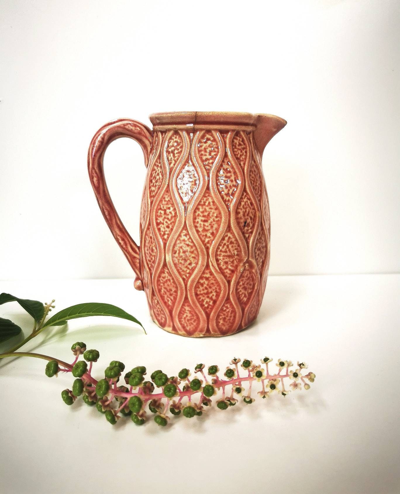 Français Pot à Lait Vintage, Pichet en Céramique Rose Fait La Main, Joli Cadeau Maison de Style Cott