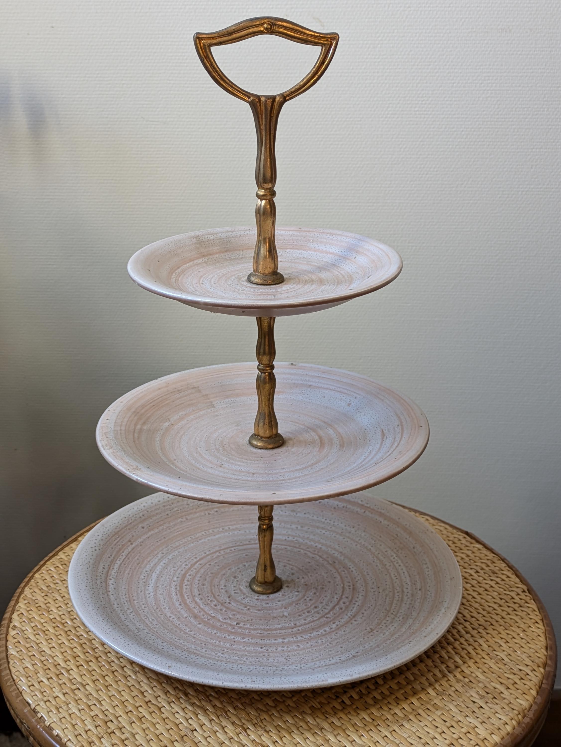 フランスのヴィンテージケーキスタンド：Salins France 3段セラミック