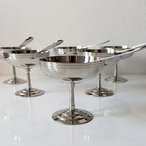 6 Inox Schalen, Französische Vintage Eisbecher, Paris Bistro Dessert Schalen, Sorbet- und Eisbecher, Französischer Vintage Letang Remy