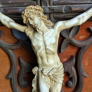 Magnificent LARGE antique framed crucifix, French religious wall decor, Catholic home decor, religious crucifix sculpted art of Christ
