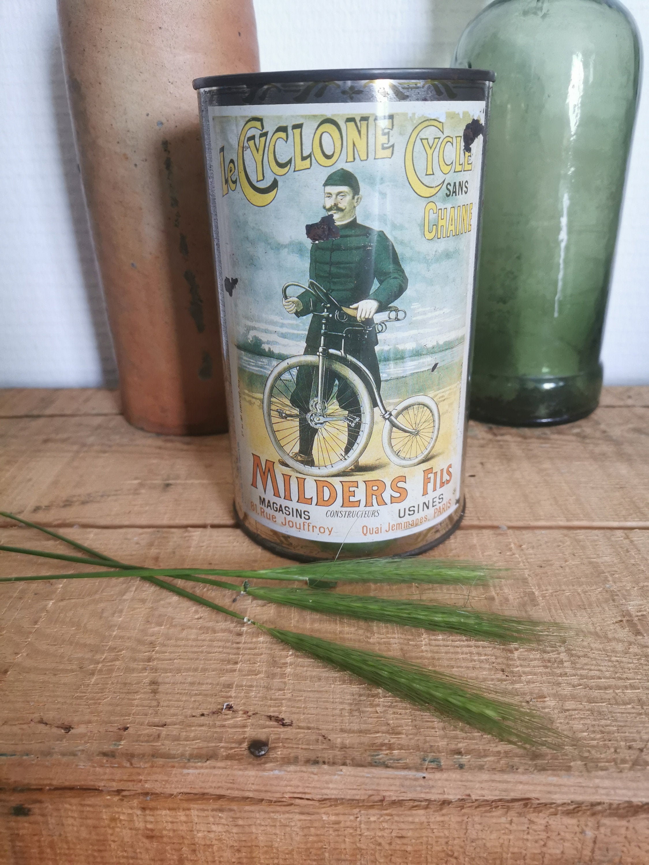 Retro Français Tin avec Couvercle, Décor de Cuisine Vintage Des Années 1970, Cycliste Vintage, Rétro