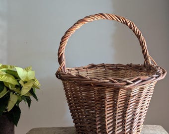 Handmade French Vintage Woven Basket: Rustic Country Cottage Decor