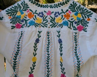 Vintage Antik Batik Embroidered Blouse: French Bohemian Floral Shirt, Size Small
