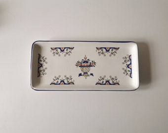 French vintage cake plate for serving and dining, pretty vintage floral rectangular plate for country cottage style kitchen and dining