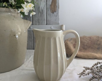 Vintage water pitcher/jug, medium sized French ceramic off white jug, simple French country home decor, authentic farmhouse decor gift