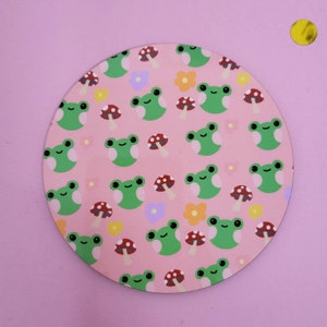 Happy Frog coaster - mushroom - flower - frog coaster - frog accessories- frog drinks coaster - froggy drink mat