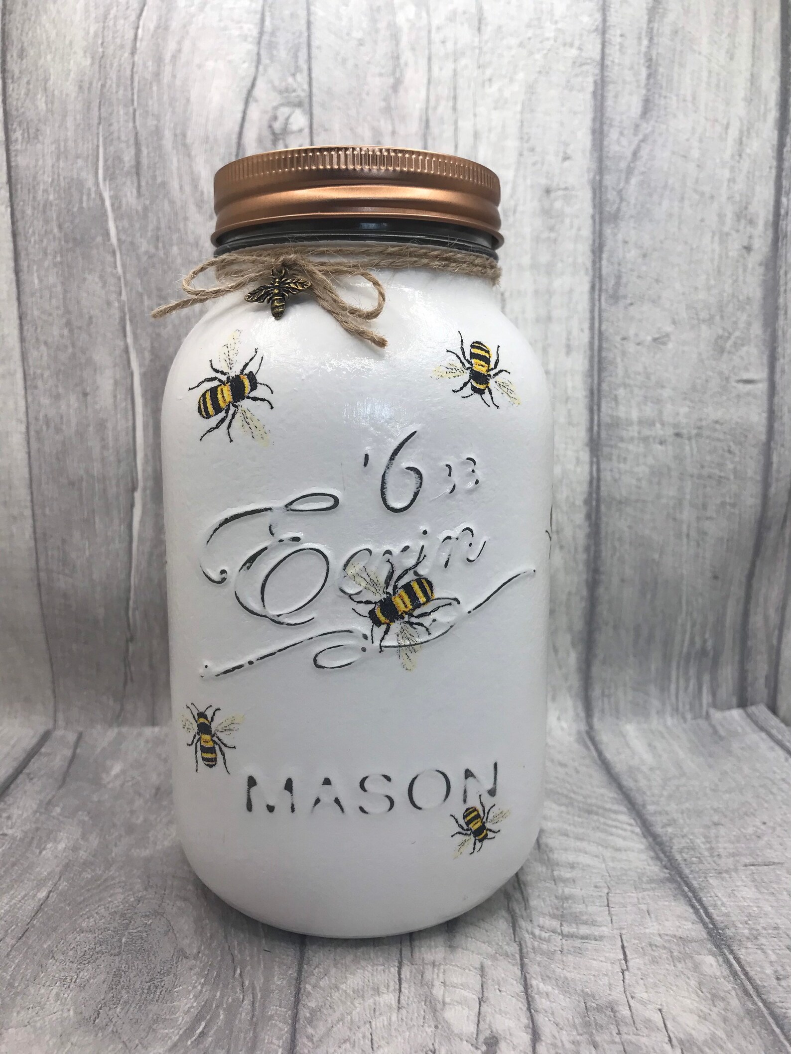 Hand painted and decoupaged bee large mason jar Bee gift Etsy