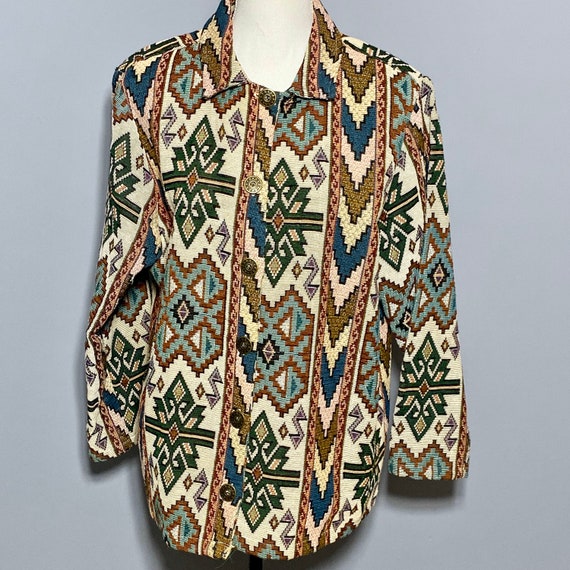 90s Southwestern Navajo Aztec Tapestry Jacket Wome