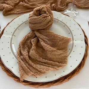Tovaglioli di nozze cammello Set 4 tovaglioli di cotone Tovaglioli di garza Decorazioni di nozze rustiche Tovaglioli di garza di cotone Decorazioni per la tavola di fattoria Regalo di stoffa