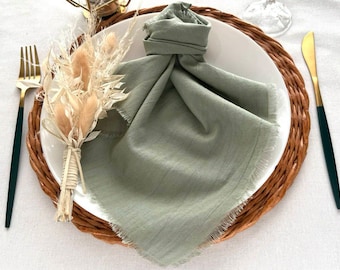 Serviettes de table bohème vert sauge Serviette de table en étamine de mariage Décoration de cérémonie de mariage rustique Serviettes de table en gaze de coton Décoration de table de ferme Idées de mariage Serviettes de table