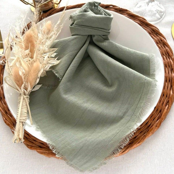 Sage Green Boho Servilletas Cheesecloth Servilleta Rústica Ceremonia de Boda Decoración Servilletas de Gasa de Algodón Decoración de Mesa de Granja Ideas de Boda Servilletas de Cena