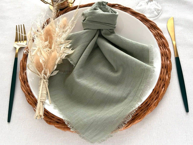 Sage Green Boho Napkins Cheesecloth Napkin Rustic Wedding Ceremony Decor Cotton Gauze Napkins Farm Table Decor Wedding Ideas Dinner Napkins image 1