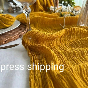 Mustard Yellow Wedding Gauze Table Runner Table Centerpiece Cheesecloth Runner Rustic Table Wedding decor Ceremony Decorations Ideas Bridal image 2
