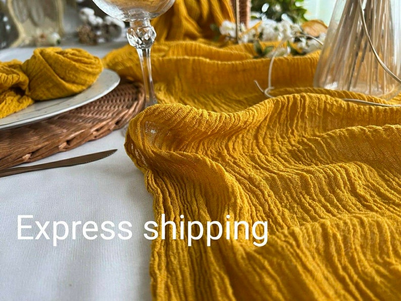 Mustard Yellow Wedding Gauze Table Runner Table Centerpiece Cheesecloth Runner Rustic Table Wedding decor Ceremony Decorations Ideas Bridal image 2