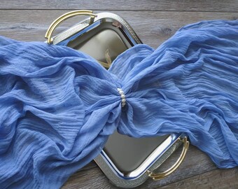 Camino de mesa de gasa para boda en color azul Carolina, decoración rústica para bodas bohemias, camino de mesa de gasa teñido, camino de mesa para eventos, estilo bohemio moderno