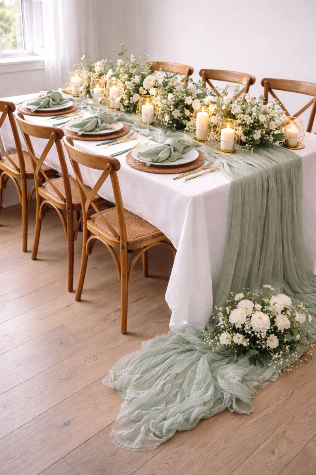 Camino de mesa de gasa verde salvia, mantel rústico para boda, centro de  mesa, camino de mesa bohemio rústico, idea de decoración para boda, telón  de fondo - Etsy México, image size:1080x1621