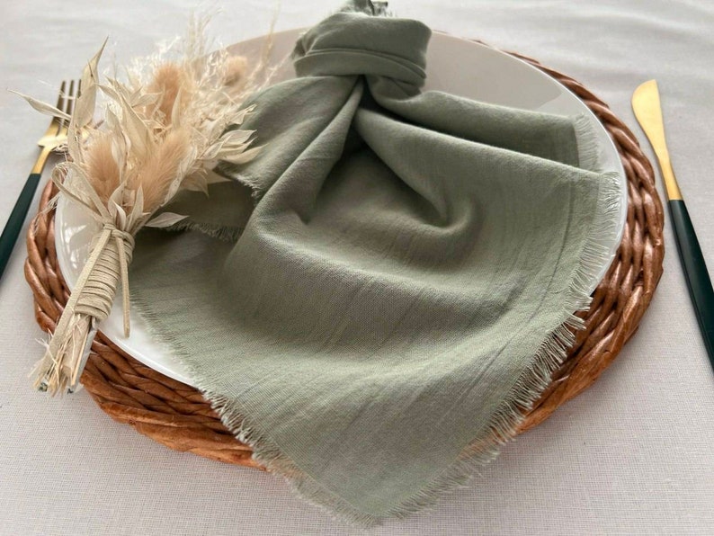 Sage Green Boho Napkins Cheesecloth Napkin Rustic Wedding Ceremony Decor Cotton Gauze Napkins Farm Table Decor Wedding Ideas Dinner Napkins image 2