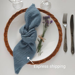 Dusty  Blue set 4 Cotton Dinner Napkins Cheesecloth Napkin Rustic Wedding Decor Cotton Gauze Napkins Farm Table Decor Cloth Wedding Napkins