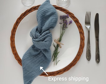 Dusty  Blue set 4 Cotton Dinner Napkins Cheesecloth Napkin Rustic Wedding Decor Cotton Gauze Napkins Farm Table Decor Cloth Wedding Napkins