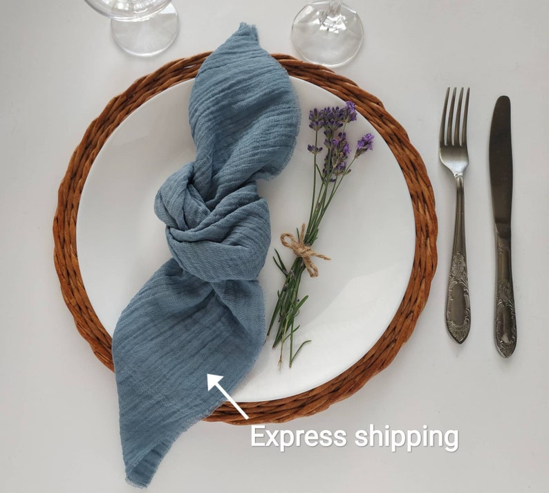 Dusty Blue Set 4 Cotton Dinner Napkins Cheesecloth Napkin Etsy