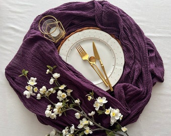 Plum Purple Wedding Table Runner Dark Purple Wedding Ideas Gauze Table Centerpiece Cheesecloth Runner Wedding Boho Decor Holiday Celebration