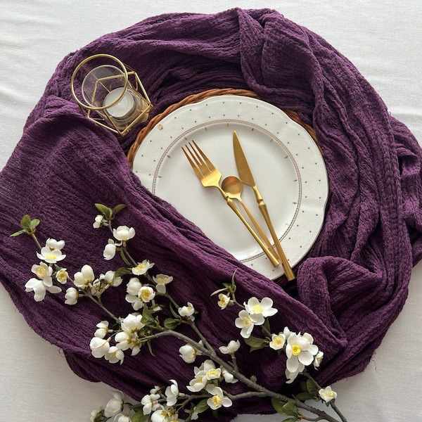 Plum Purple Wedding Table Runner Dark Purple Wedding Ideas Gauze Table Centerpiece Cheesecloth Runner Wedding Boho Decor Holiday Celebration