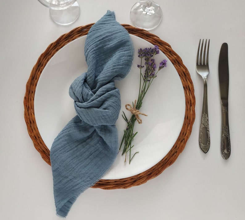 Dusty Blue gauze napkins set 4 Cheesecloth napkin Rustic image 1