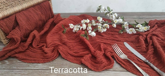6 Runner Da Tavola In Garza Rustica Terracotta, 53x300 Cm, Lungo 3 Metri, Per Matrimoni E Feste Bohémien - 2