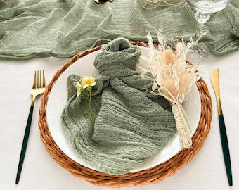 Sage Green Boho Napkins  Cheesecloth Napkin Rustic Wedding Ceremony Decor Cotton Gauze Napkins Farm Table Decor Wedding Ideas Dinner Napkins